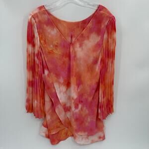 LAURIE FELT Womens Reversible Pleated Bell Sleeve Blouse Size M Summer Flutter